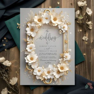 Invitación Real Boda de la Corona floral de Rosas Blancas
