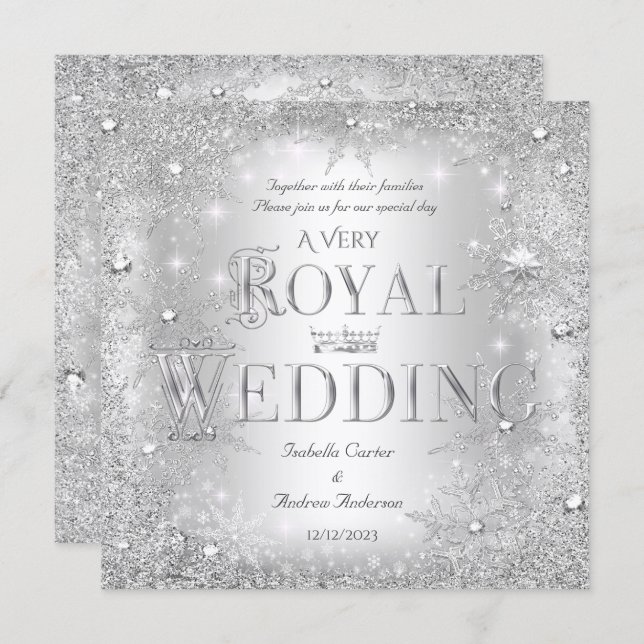 Invitación Real Boda Silver Winter Wonderland Crown (Anverso / Reverso)