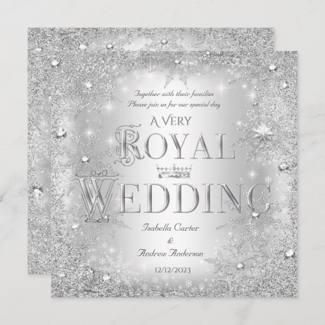 Invitación Real Boda Silver Winter Wonderland Crown (Anverso / Reverso)
