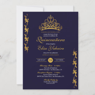 Invitación Real Corona de Oro Tiara Elegante Marina Quinceañe