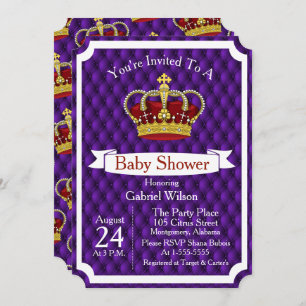 Invitación Real Corona Roja y Purple Regal Baby Shower