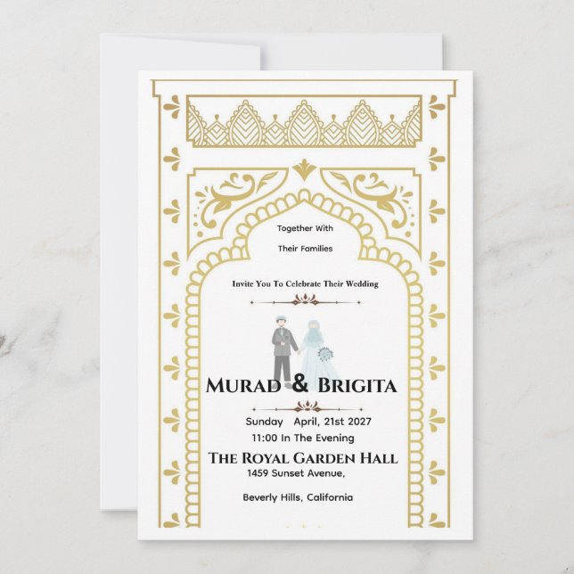 Invitación Real de Boda India – Diseño Dorado (Anverso)