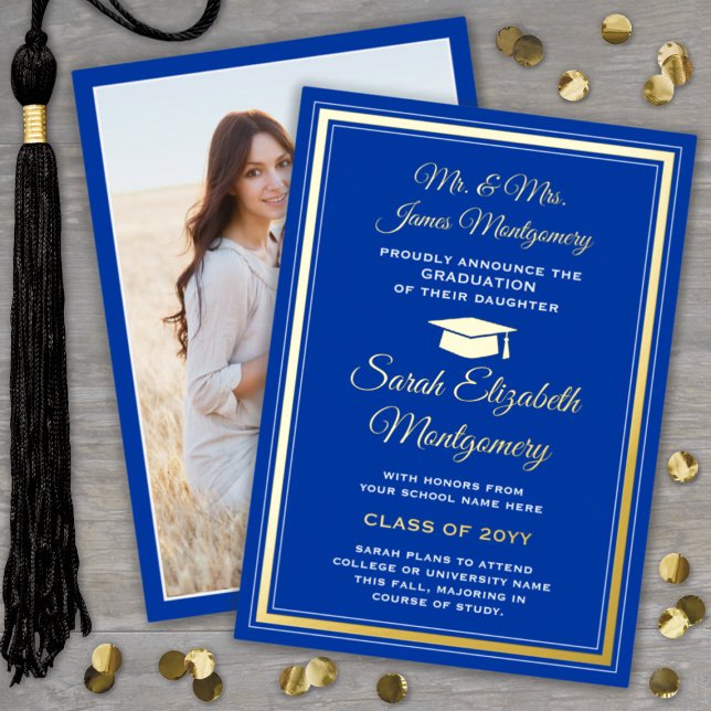 Invitación Real de Graduación de Foto Azul y Relie (Subido por el creador)