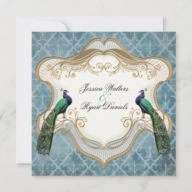 Invitación real de la boda del azul de pavo real (Anverso)