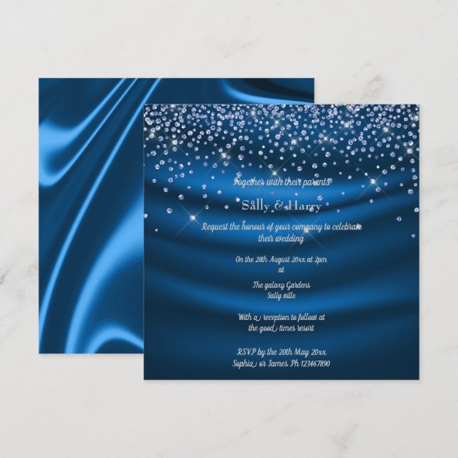 Invitación Real Diamantes Azules boda cristal azul (Anverso / Reverso)