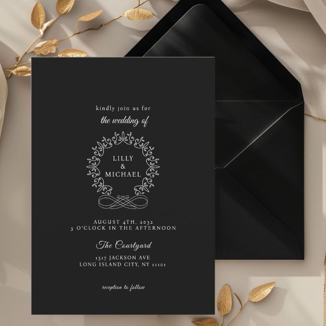 Invitación Real, Elegante, Boda (Royal, Elegant, Wedding Invitation, black and white. Handwriting font.)
