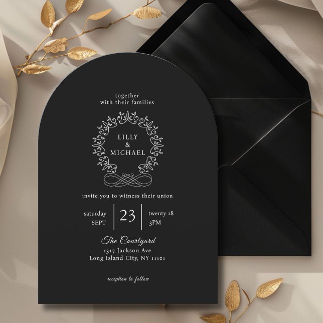 Invitación Real, Elegante, Boda (Royal, Elegant, Black + White Arch Wedding Invitation)