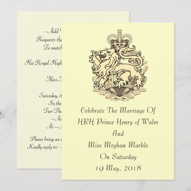 Invitación real elegante de Harry y de la boda de (Anverso / Reverso)