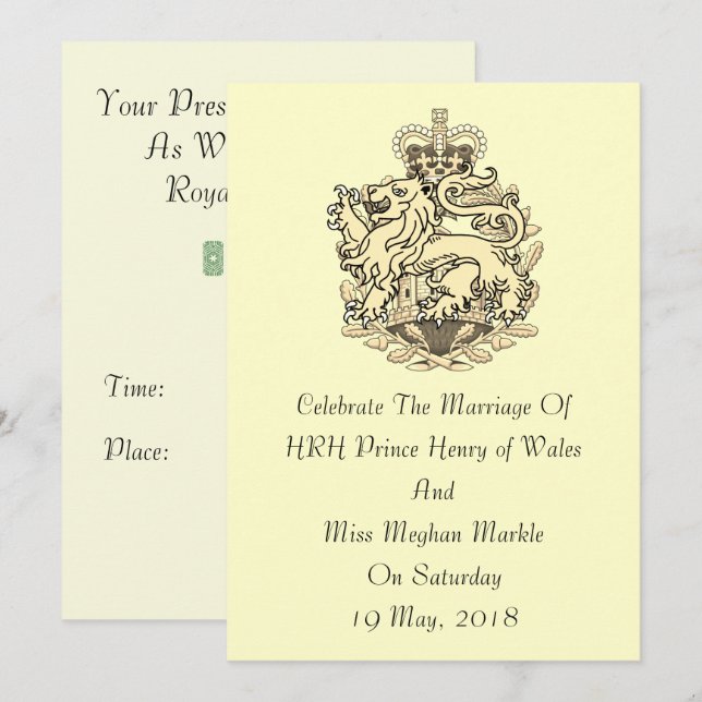 Invitación real elegante de Harry y de la boda de (Anverso / Reverso)