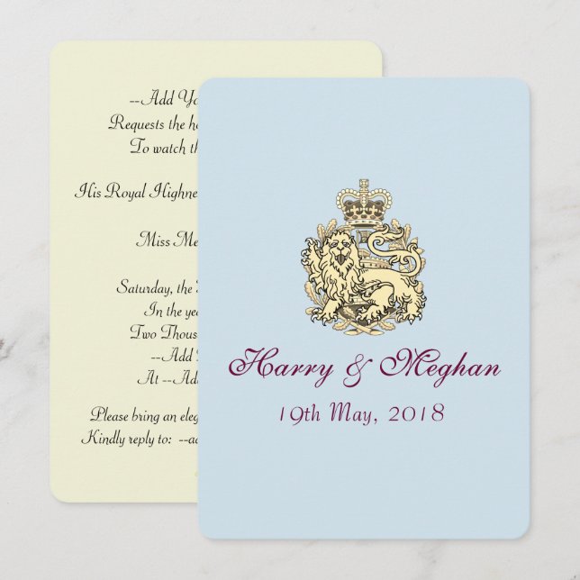 Invitación real elegante de la boda de Harry (Anverso / Reverso)