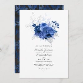 Invitación Real Floral Azul y Plata Código QR Boda RSVP