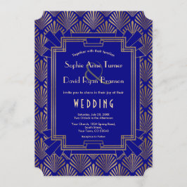 Invitación Real Marina Oro Azul Gran Gatsby Art Deco Boda