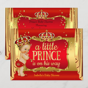 Invitación Real Niño Príncipe de Oro Rojo Baño de Bebé Rubio