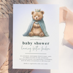 Invitación Real Osito de Peluche Principito Niño Baby Shower