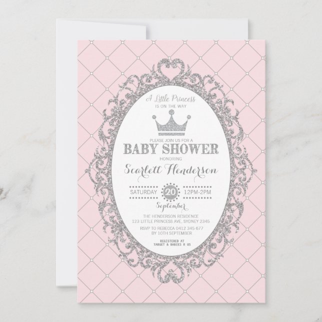 Invitación Real Princesa Crown Silver Baby Shower (Anverso)