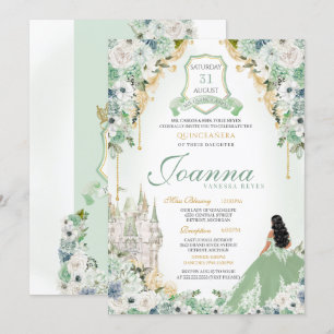 Invitación Real Princesa Mint Green & Gold Quinceanera