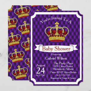 Invitación Real Red Crown y Purple Regal Baby Shower