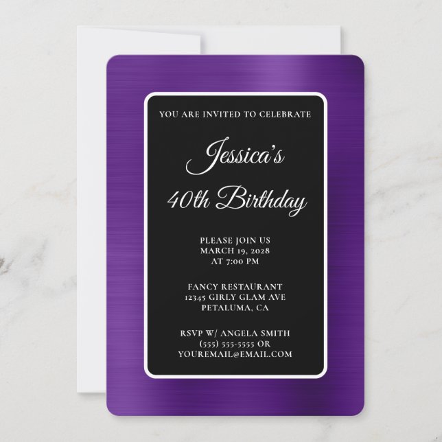 Invitación Real Relieve metalizado Púrpura Negro y Blanco 40  (Anverso)