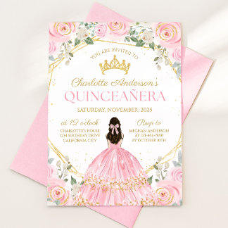 Invitación Real Rosa Quinceañera Mis Quince