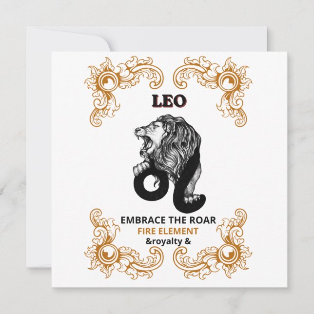 Invitación Realeza Leo Zodiaco | Acepta el Rugido Elemento Fu (Anverso)