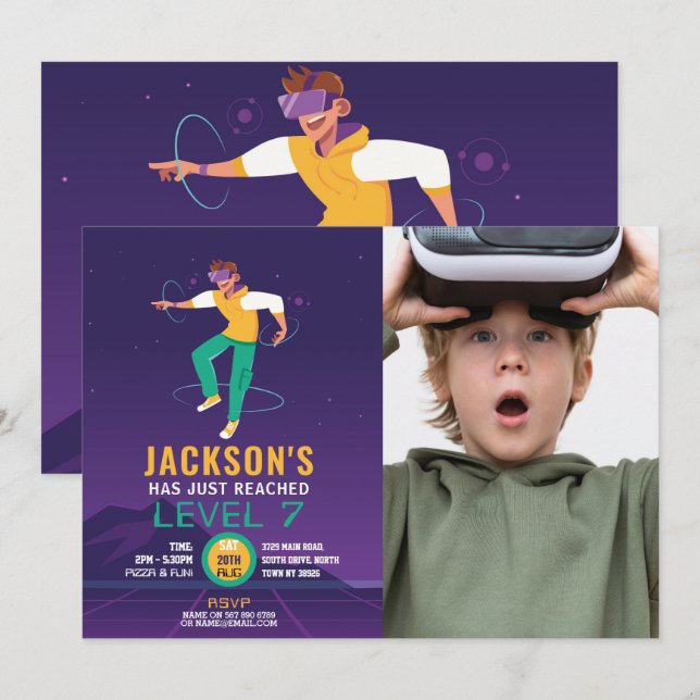 Invitación Realidad virtual VR Digital Gaming Gamer Photo (Anverso / Reverso)