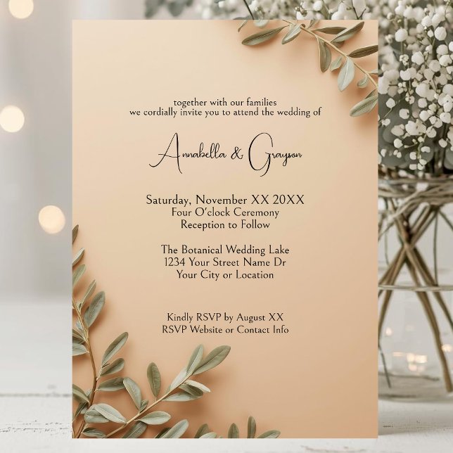 Invitación Realistic Olive Branches on Elegant Beige Wedding (Subido por el creador)