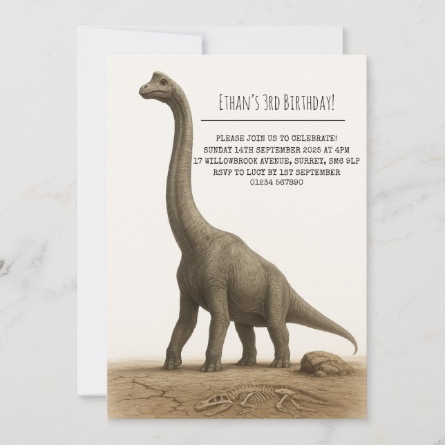 Invitación Realistic Sauropod Dinosaur with Fossils Birthday (Anverso)