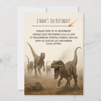 Invitación Realistic Velociraptor Pack with Meteor Birthday