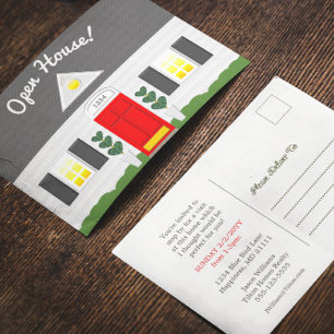 Invitación Realtor de fachada de la casa abierta postal