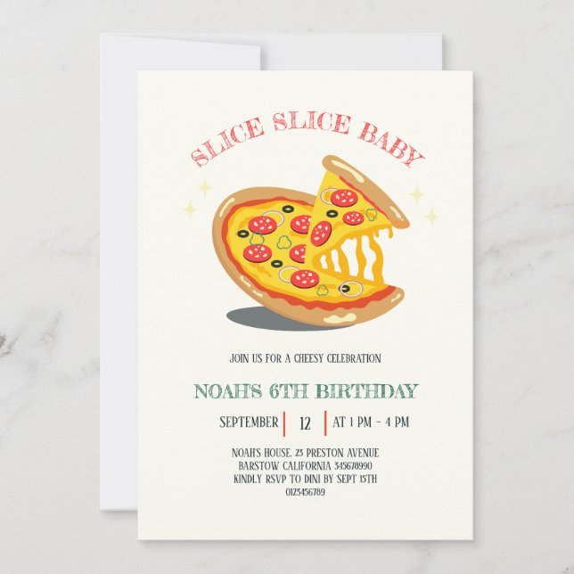 Invitación rebanada de cerdo fiesta de cumpleaños de pizza mo (Anverso)