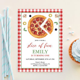 Invitación Rebanada de Diversión UNA Fiesta de Pizza Cumpleañ