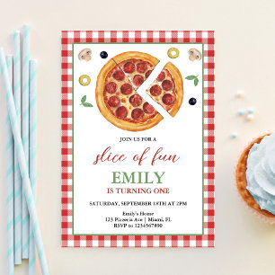 Invitación Rebanada de Diversión UNA Fiesta de Pizza Cumpleañ