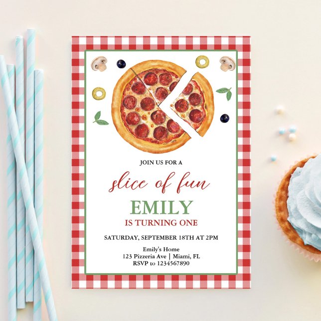 Invitación Rebanada de Diversión UNA Fiesta de Pizza Cumpleañ (Subido por el creador)