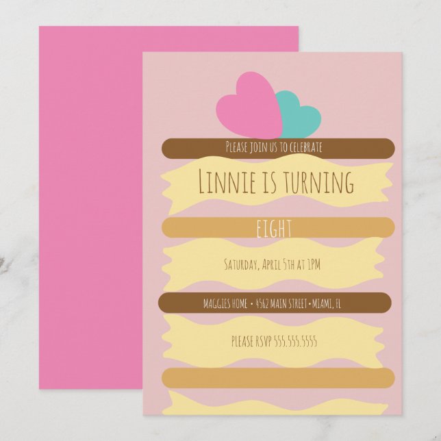 Invitación Rebanada de pastel de capas Cumpleaños (Anverso / Reverso)