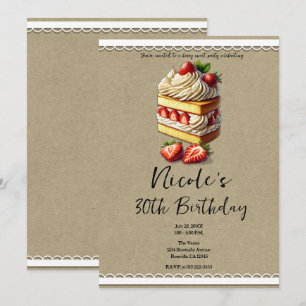 Invitación Rebanada de pastel de cumpleaños de fresa