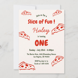 Invitación Rebanada de pizza divertida 1er cumpleaños del beb