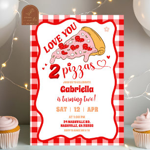 Invitación Rebanada retro roja de pizza divertida de fiesta