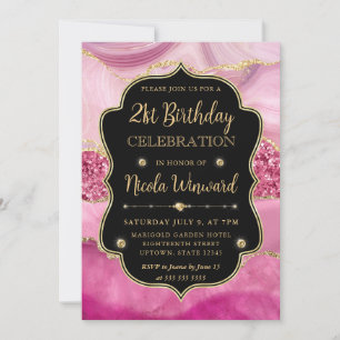 Invitación Rebanadas de geoda de ágata rosa y cumpleaños con