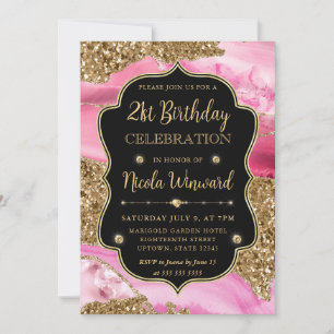 Invitación Rebanadas de geoda de ágata rosa y cumpleaños con