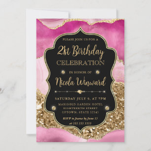 Invitación Rebanadas de geoda de ágata rosa y cumpleaños con 