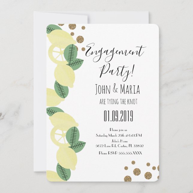 Invitación Rebanadas de limón boho con brillo falso para la f (Anverso)