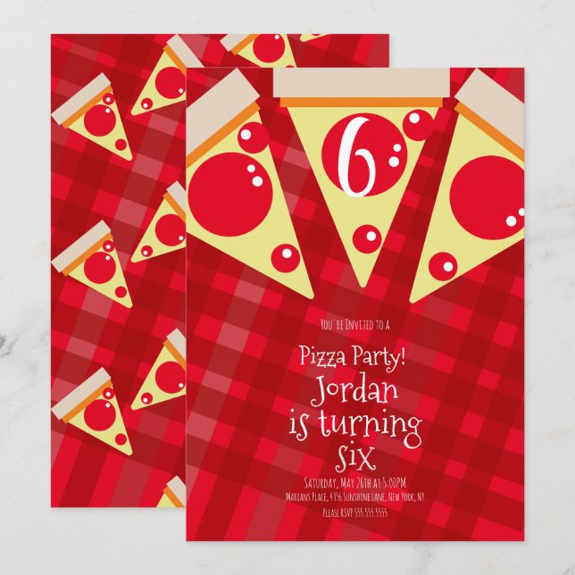 Invitación Rebanadas de pizza geométrica Fiesta Cumpleaños Ro (Anverso / Reverso)