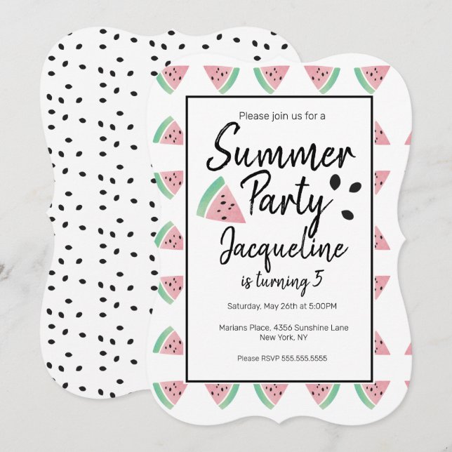 Invitación Rebanadas de Sandía y Semillas Cumpleaños Frutal d (Anverso / Reverso)