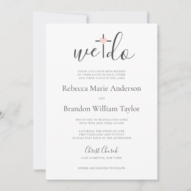 Invitación Rebecca Christian Cross & Heart Do Boda (Anverso)
