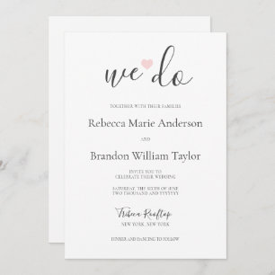 Invitación Rebecca Simple Modern We Do & Pink Heart Boda