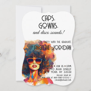 Invitación Rebobinado retro Fiesta Caps Gown & Disco Sound