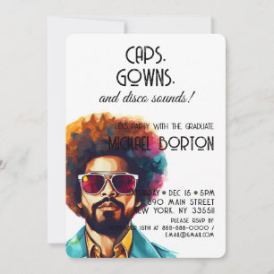Invitación Rebobinado retro   Fiesta Caps Gown & Disco Sound 