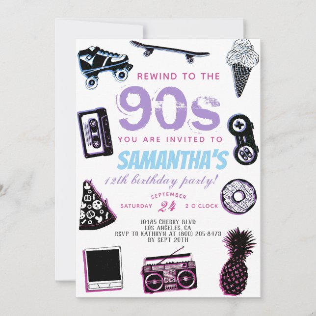 Invitación Rebobinar hasta el cumpleaños de los 90 (Anverso)