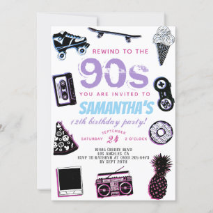 Invitación Rebobinar hasta el cumpleaños de los 90