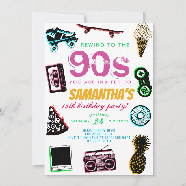Invitación Rebobinar hasta el cumpleaños de los 90 (Anverso)